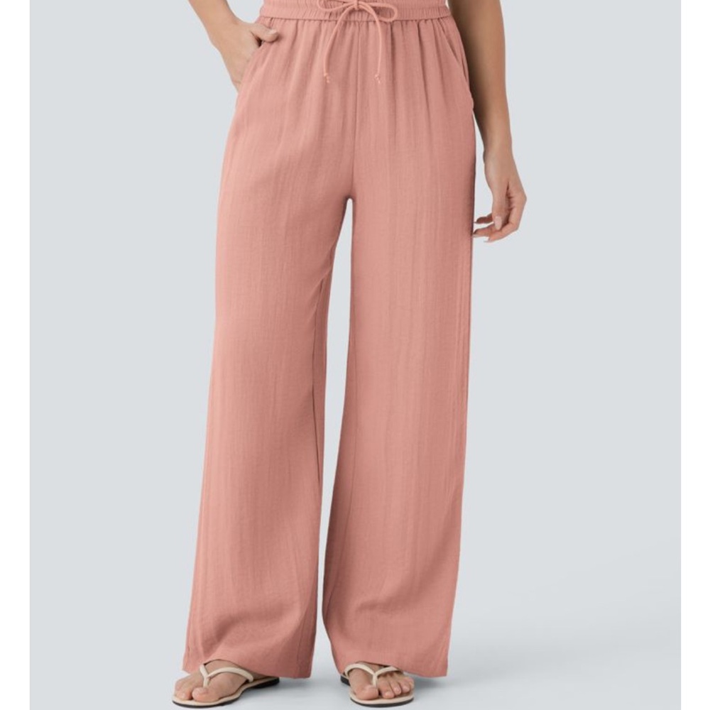 Halara Grapefruit Orange Linen-Feel Pants